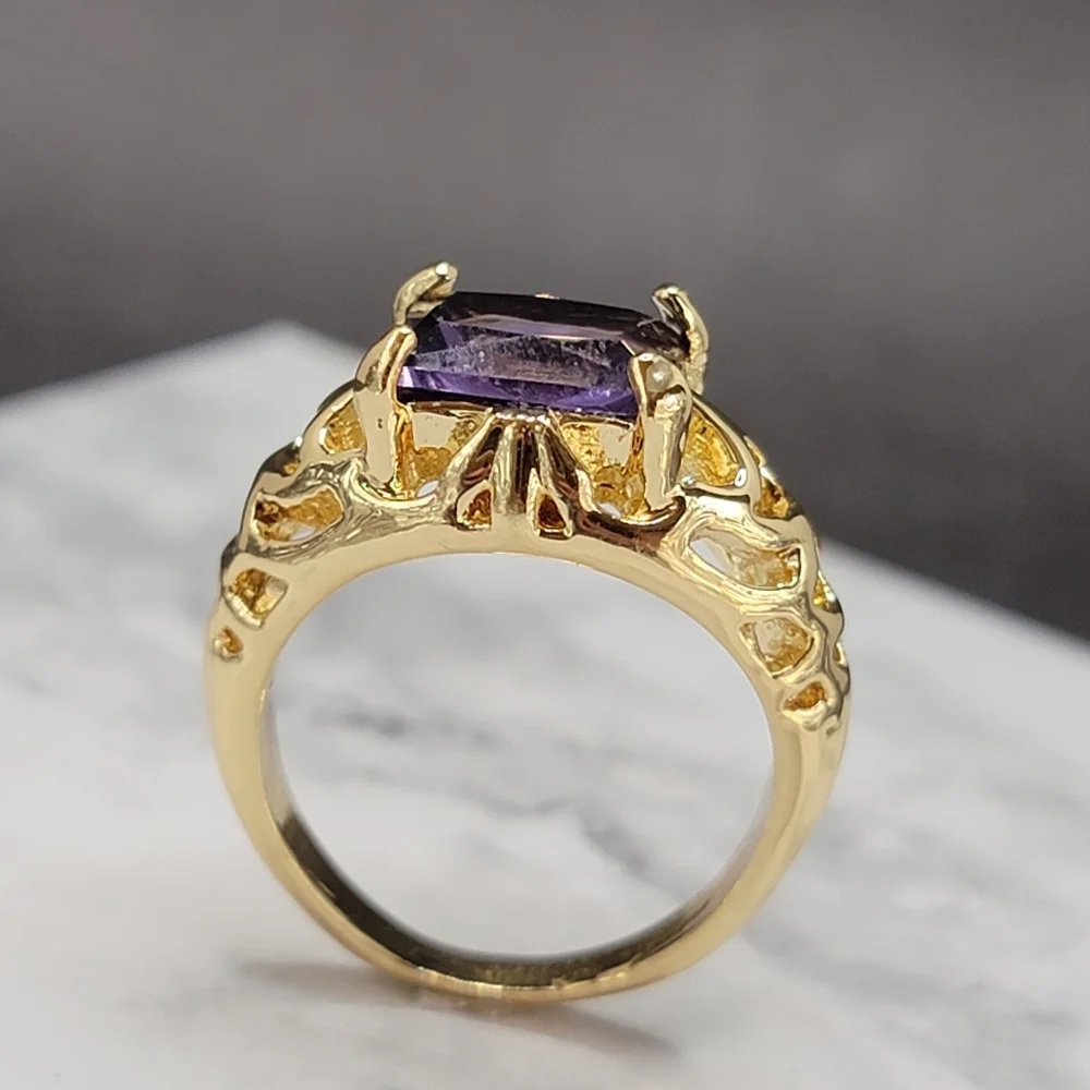 Gold Plated Simulated Amethyst Filigree Ring